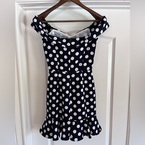 Revolve Navy Polka Dot Off the Shoulder Dress - Picture 4 of 5
